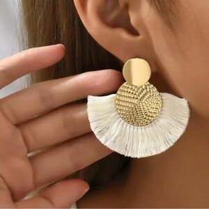 Boho Style Gold Earrings With White Accents 🤍